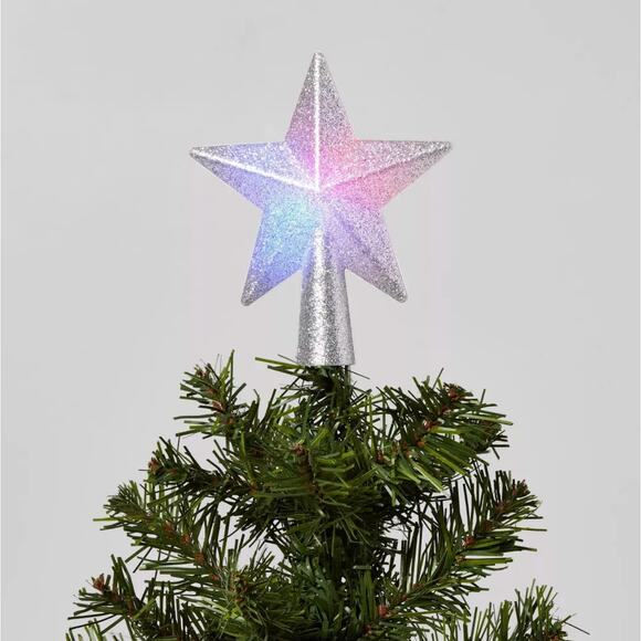 Glitter Mini Star Lit Christmas Tree Topper Multicolor Light Up Holiday Decor - Picture 3 of 5